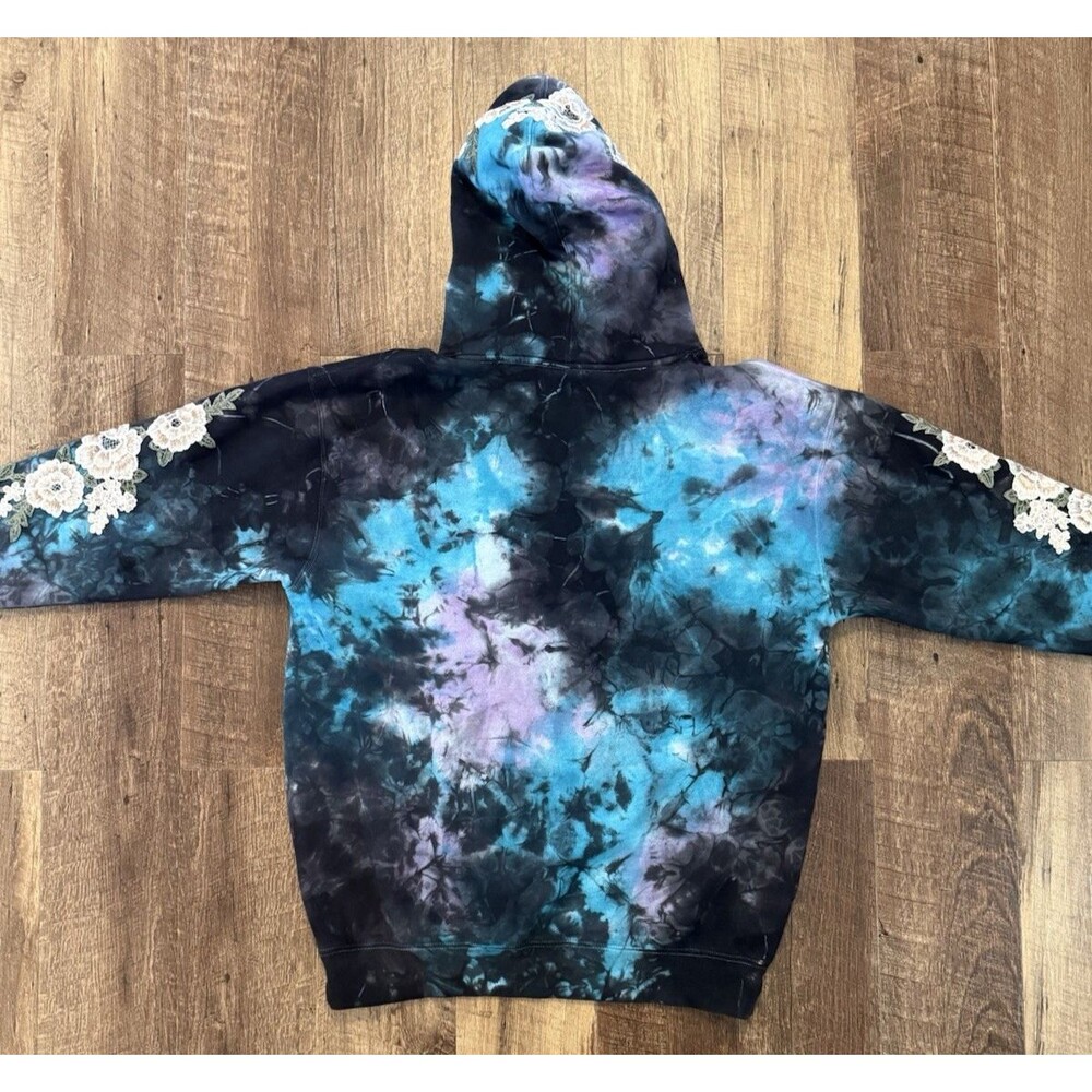 CIVIL REGIME Hoodie (MEDIUM) Blue Black Marble Tie Dye Roses Floral Embroidered - Picture 7 of 7